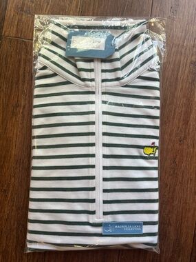 NWT Masters White and Forest Green Striped Quarter Zip Pullover